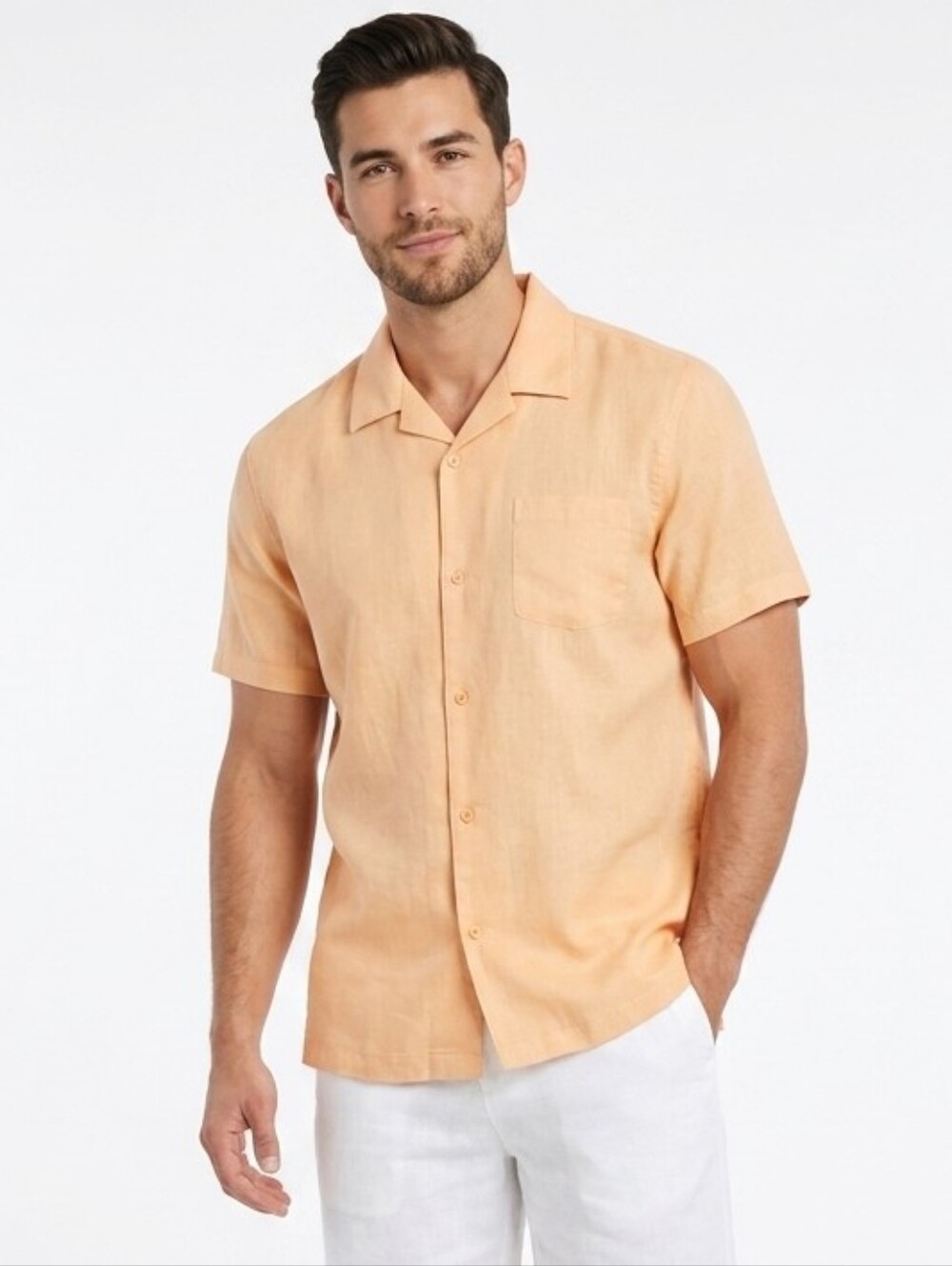NWT Isle Bay Linens Peach Linen Cotton Blend Short Sleeve Shirt Large
